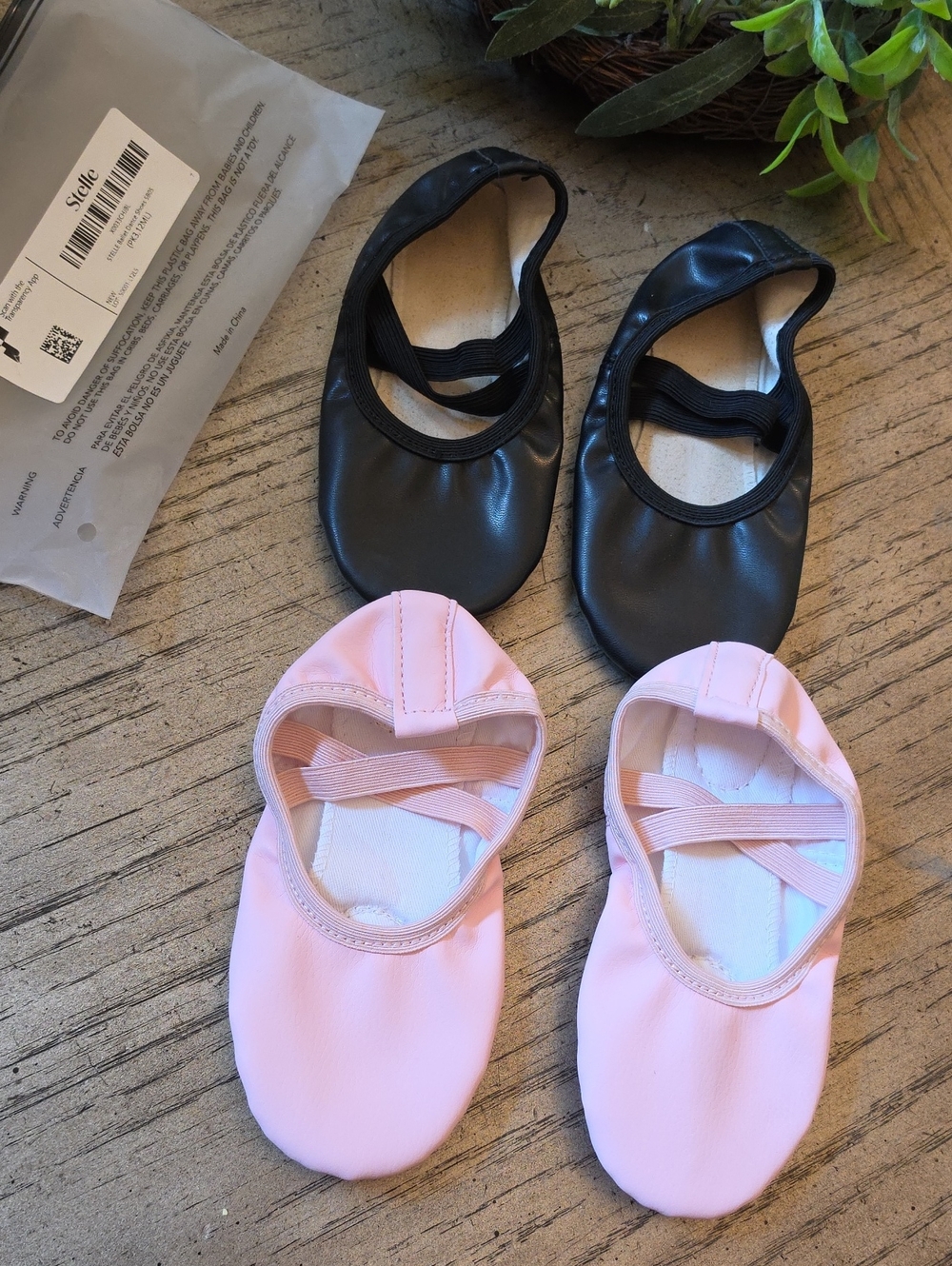 Kids Ballet Flats One-Piece Slip-On Shoes - Pink and Black Size 12